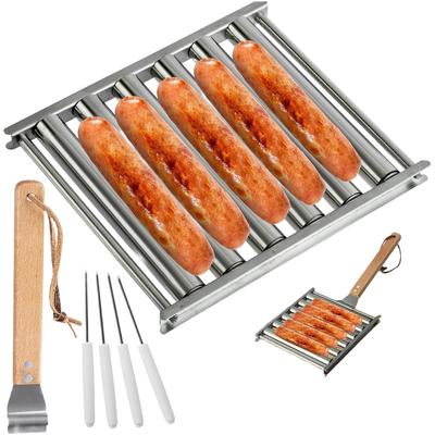 Für langlebigen Edelstahl-Hot-Dog-Grillroller mit Holzgriff, inklusive vier Grillspießen für effizientes Grillen
