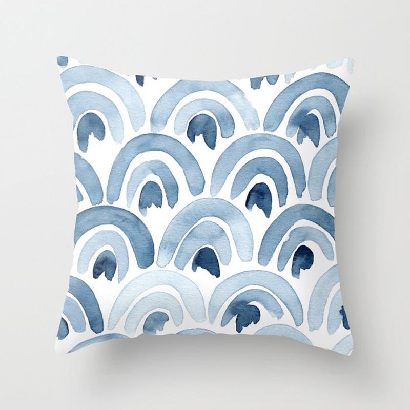 

Квадратная наволочка для домашнего декора, наволочка для дивана, красивая синяя наволочка с геометрическим цветочным узором, модная короткая наволочка 40x40cm