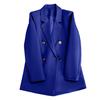 Women Suit Coat Lapel Long Sleeve Double Placket Suit Jacket with Pockets Solid Color Loose Fit Mid-length Business Outerwear