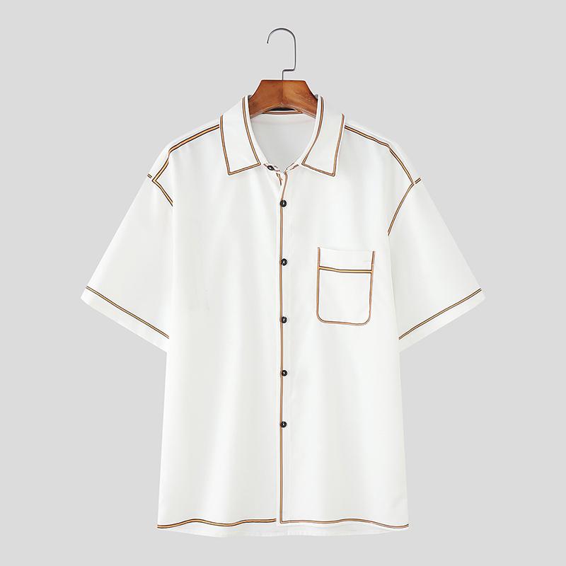 

INCERUN Men Lapel Short Sleeve Stitching Buttons Casual Loose Shirts Tops белый