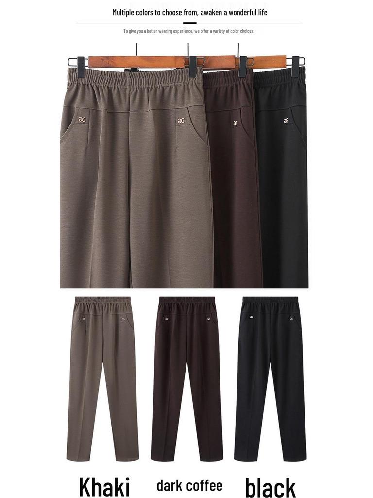 Plus Size Velvet-Lined Pants for Middle-Aged & Elderly Women - Autumn/Winter Straight Leg