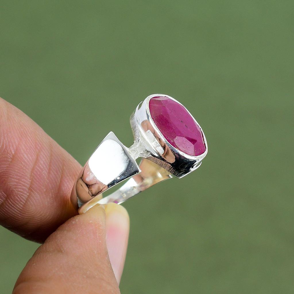 Faceted Kashmir Ruby Ring 925 Sterling Silver Ring Ruby Jewelry Elegant Gemstone Ring Handmade Jewelry Gift For Women Available In Ring Size