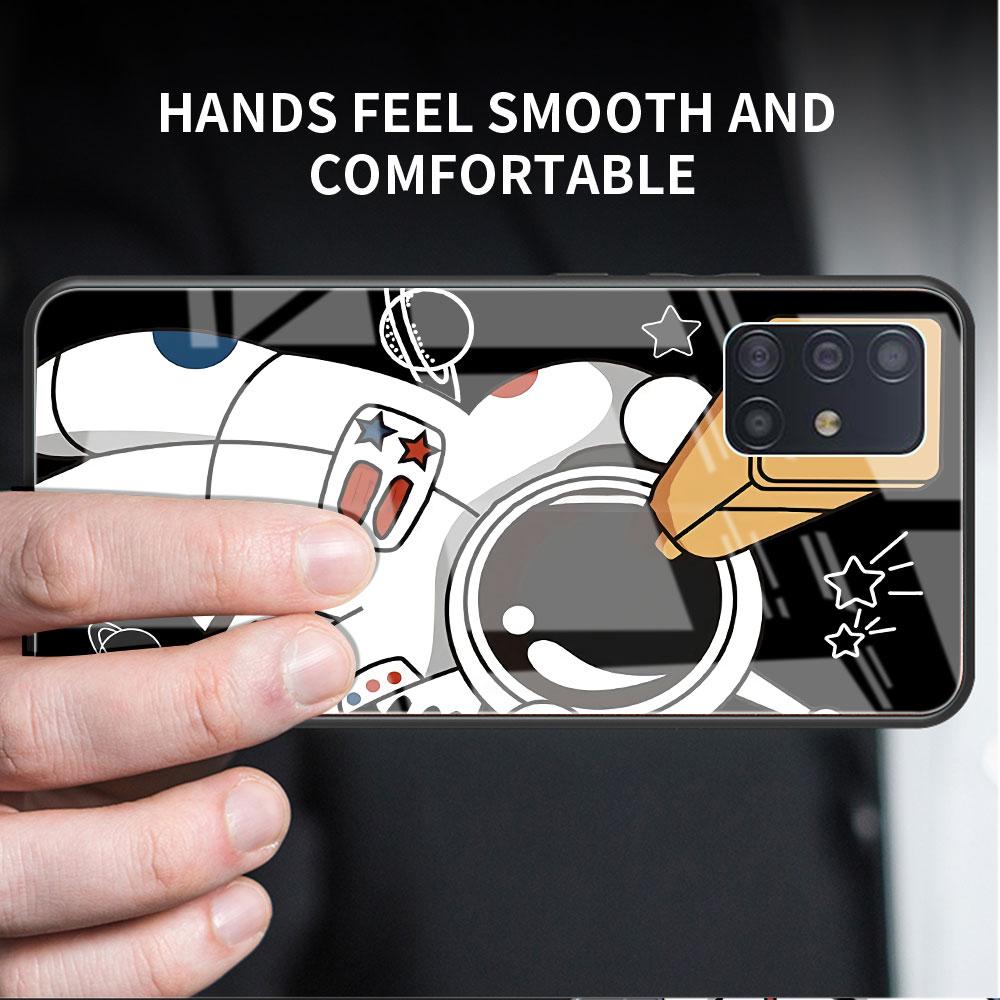 Cute Astronaut Glass Case For Samsung Galaxy A52 A71 A50 A51 A70 A21s A31 A72 A10 A12 A30 A22 5G Phone Cover