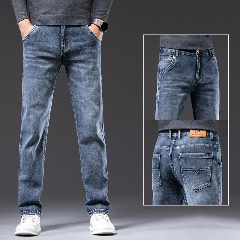 

2025 Новые мужские эластичные джинсы прямого покроя - Большие размеры Повседневная мода Весна и Осень 38