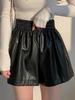 Dames PU-skinn Høyt liv Slim Svarte Shorts - Høst/Vinter 2023 Kolleksjon