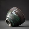 Traditional Chinese Style Tea Cup Flying Crane Pattern Retro Ceramic Teacup Coffee Cup Coarse Pottery Cups