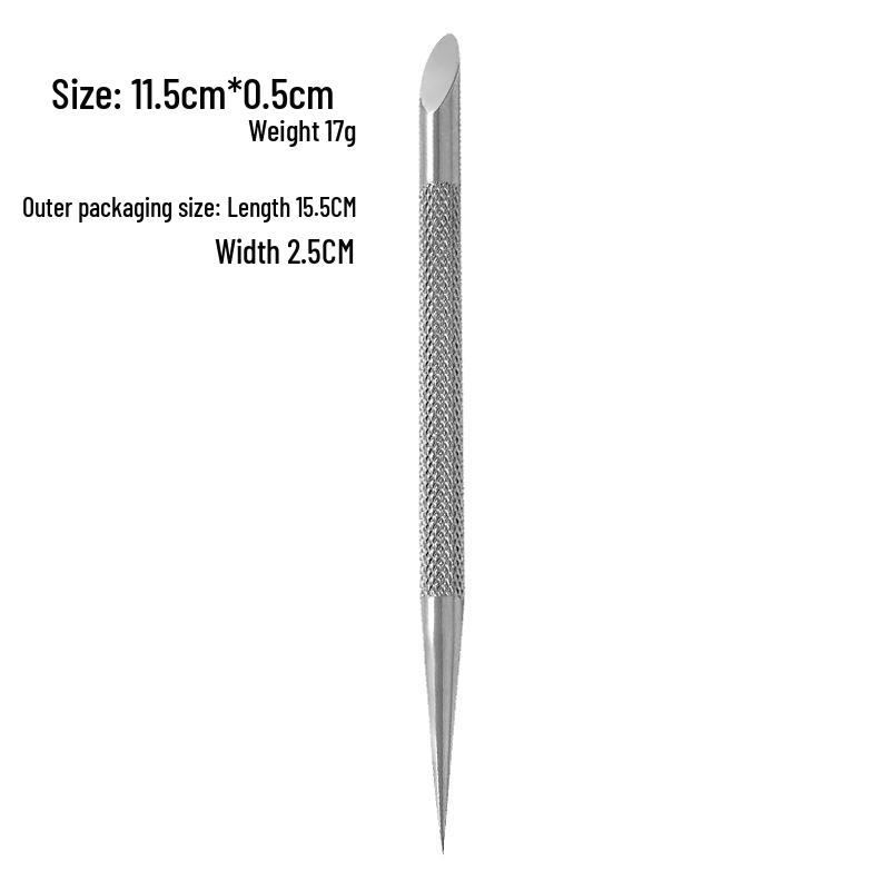 Double-Ended Stainless Steel Nail Art Tool with Beveled Pusher and Dotting Pen