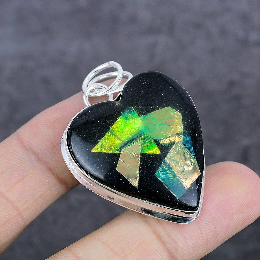 Ammolite Gemstone 925 Sterling Silver Jewelry Pendant 1.89"