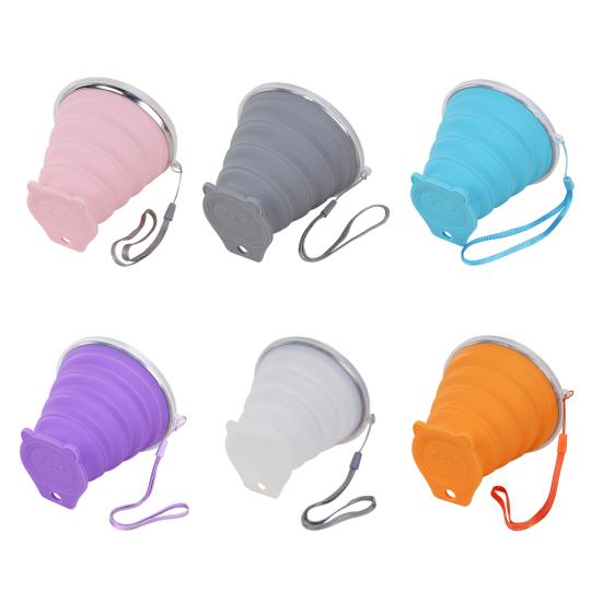 Yousheng Silicone Foldable Water Cup with Lanyard Wide-Mouth Design Leak-Proof Portable Water Bottle with Transparent Cap