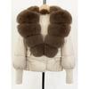 Womens Short Puffer Coat With Real Fox Fur Collar Winter Warm Down Jacket Loose Fit Small Stature