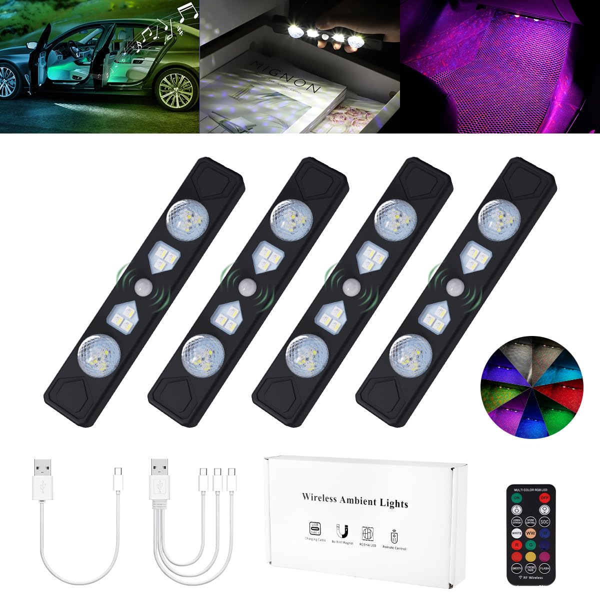 

Futwod Motion Sensor LED Foot 9 RGB Sensor Ambient Strip Starry Sky Brightness Universal for USB Set of Black Light, Colors, Light, Light, Light,
