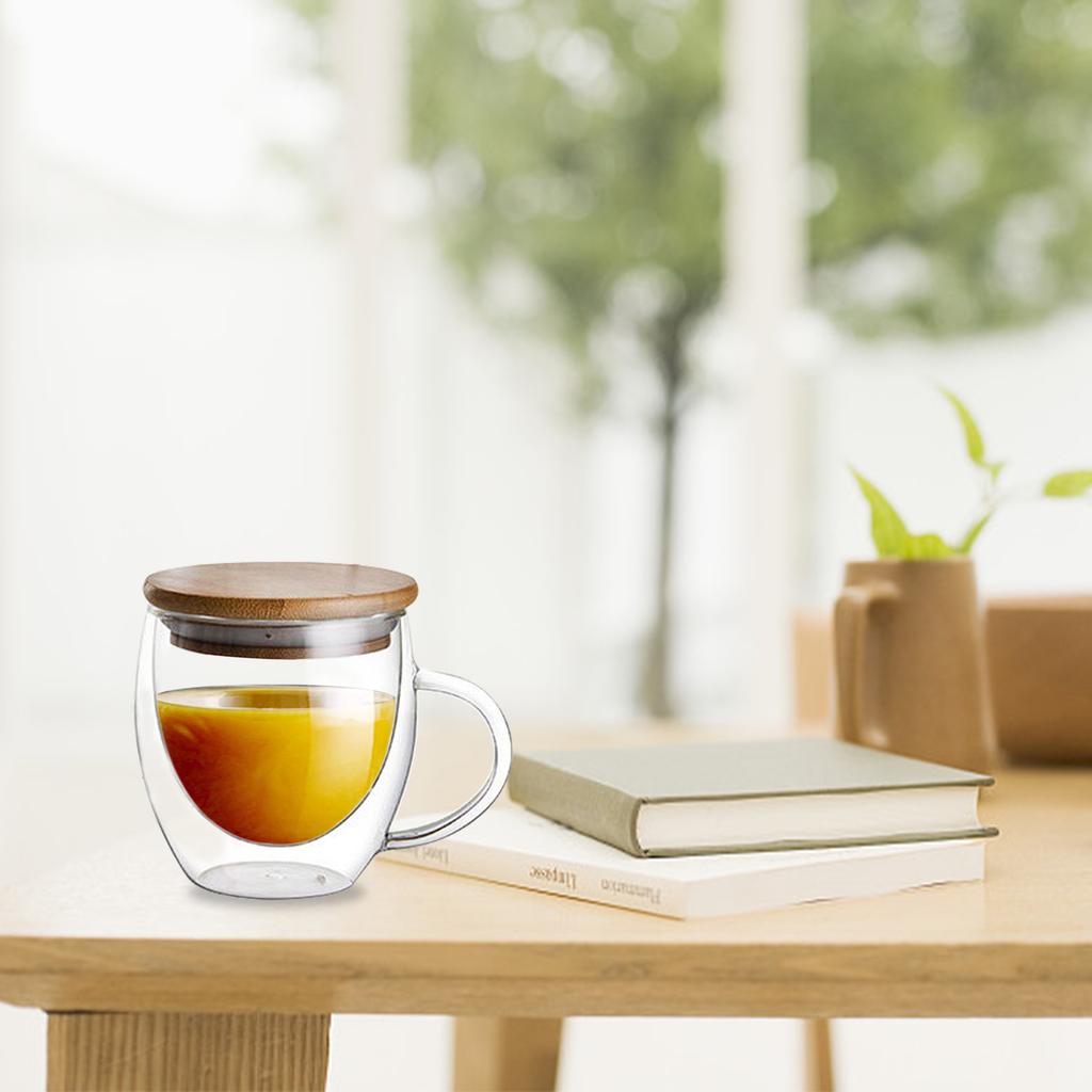 Transparent Double Wall Cup with Lid Thickened Coffee Cup Double Milk Cup