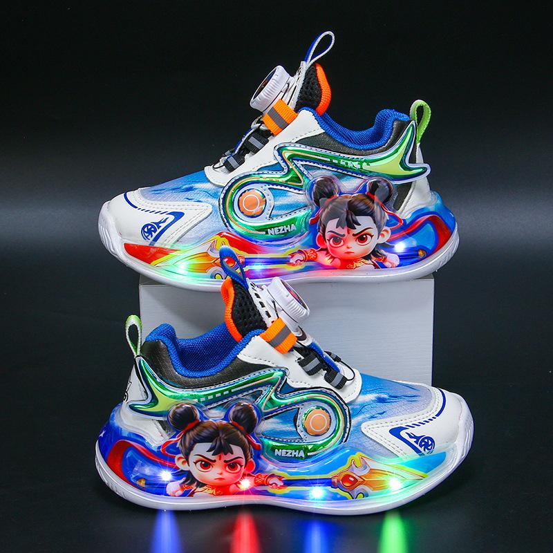 

New Summer Boys Anti-Slip Light-Up Shoes with Rotating Buckle for Children 34Inner Length20.8cm