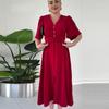 2024 Summer European and American Women's Solid Color High Waist Slim Fit Mid-Length Dress