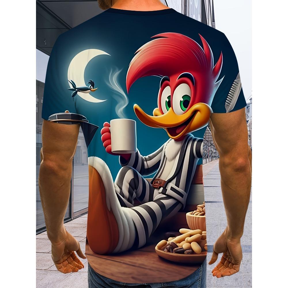 ETST 23 Heren Cartoon Anime Stijl Patroon 3D Print Rond Hals Korte Mouw T-shirt, Casual Zomer T-shirt, Geschikt voor Dagelijkse Kleding en 5XL