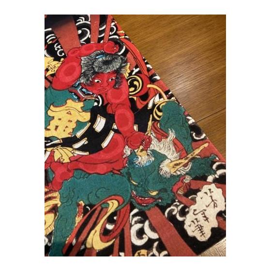Ukiyo-e Tenugui von Yoshitoshi Tsukioka: """Wakan Goki Zori"" - Schädel, Kintaro". Hochwertiger Tokka-Stoff, Reaktiv gefärbt, Nassdruck, Japan