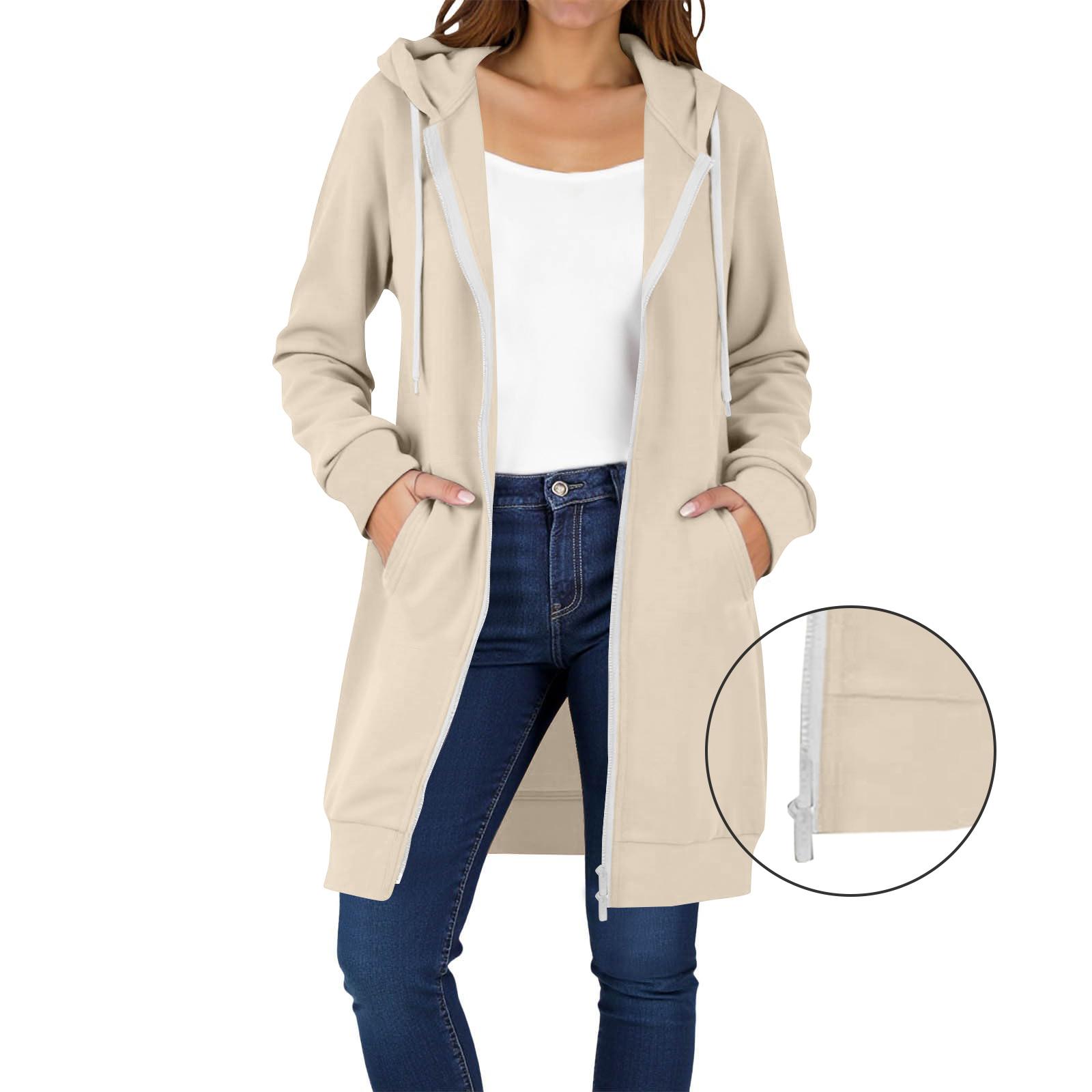 

Женские толстовки на молнии, с длинным рукавом, удлиненные туники, свитшоты, оверсайз, флисовая, повседневная осенняя куртка-пальто с карманом S