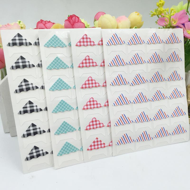 24 Retro Plaid & Stripe Photo Corner Stickers for DIY Albums & Cards - 4 Colors