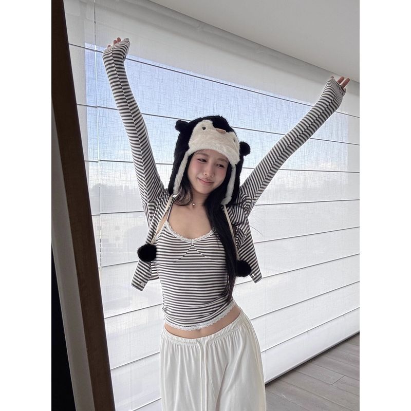 Kumikumi Pure Desire Set Thin Cardigan Outerwear Women Autumn Inner Wear Lace Cami Two-piece Set