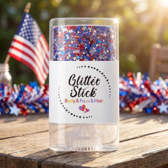 Independence Day Body Glitter Stick, Patriotic USA Flag Face Hair Glitter Accessories, Sparkling Red White Blue Glitter Makeup Stick for 4th of July