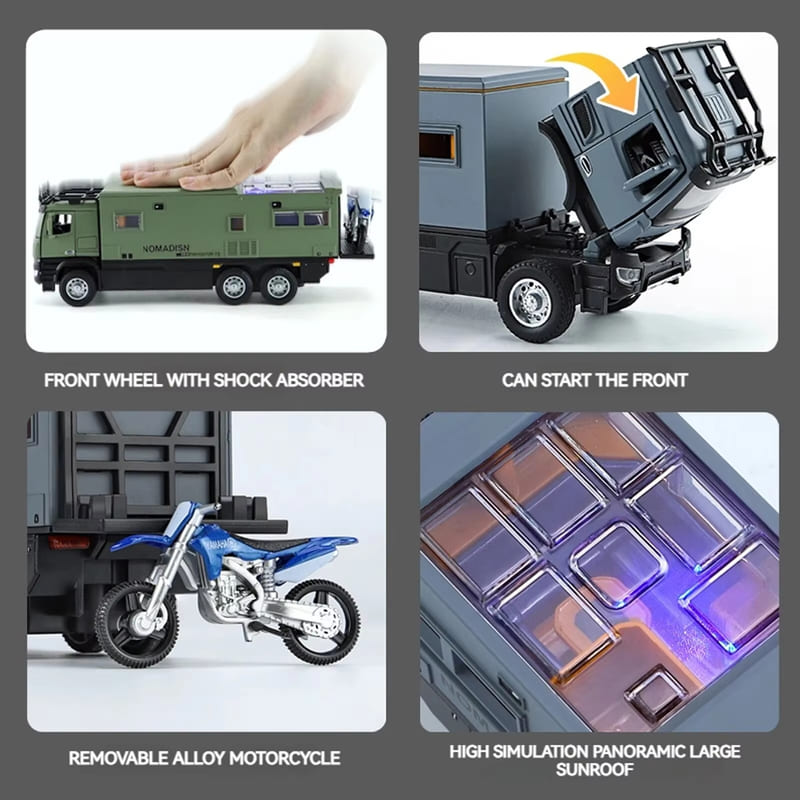 1:24 Mercedes Benz Camper RV Caravan Toy Model Car Diecast Pull Back Truck Toy Car Model with Sound and Light Suitable for Kids Boys Girls