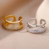 Anéis Abertos de Camada Dupla com Zircônia para Mulheres Cor Dourada Ajustável Aço Inoxidável Anel Casamento Estética Joias Presente Bijoux Femme