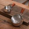 Stainless Steel Pouring Cups With Wooden Handle Stackable Dip Saucers For Heating Butter And Preparing Coffee