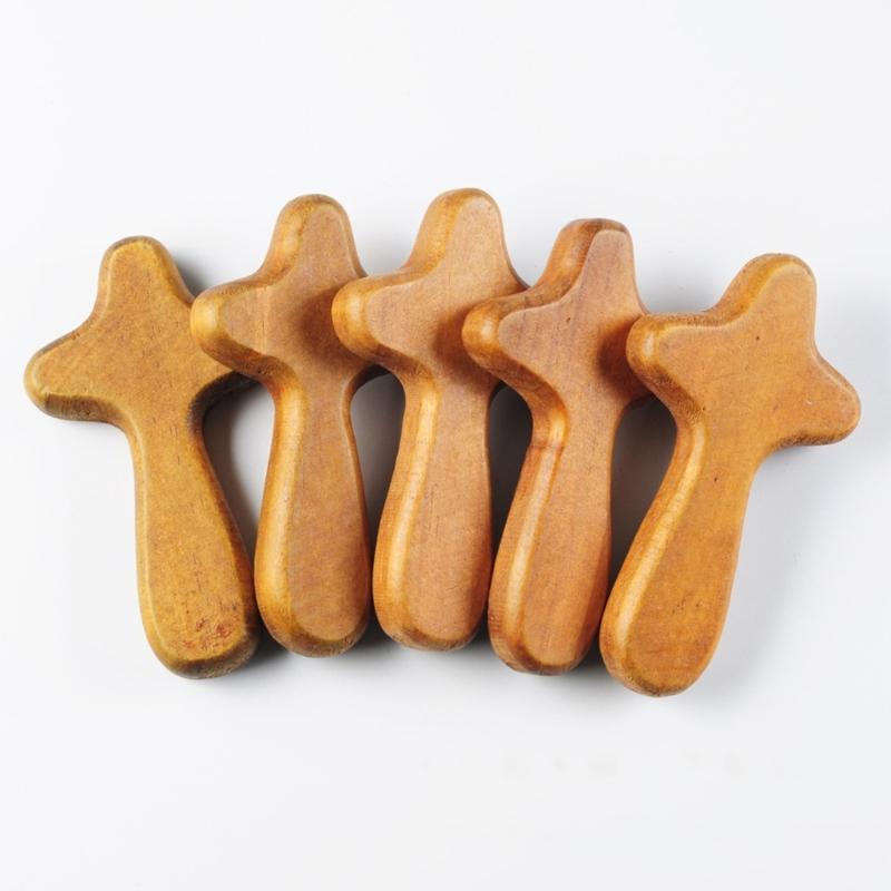 5Pcs Spiritual Decors Wood Holding Crosses Handmade Wood Crosses for Prayer Miniature Pocket Crosses Religious Decors