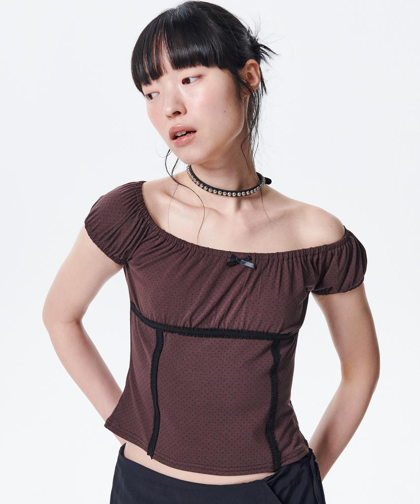 Leoninghai Polka Dot Slim Top [Brown]