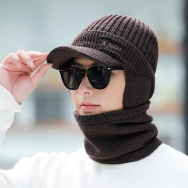 Men's Hats for Men's Winter Plus Velvet Thickened Knitted Wool Hats for Cycling Warm Cotton Hats for Windproof Baseball Caps for Thickened Warm