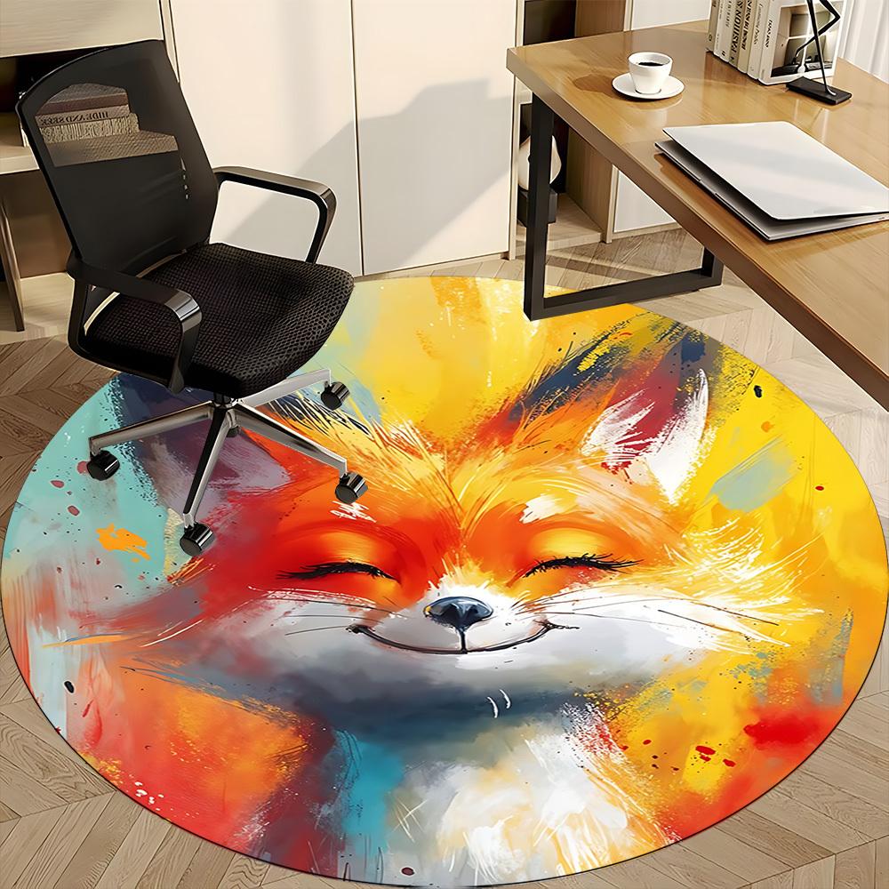 1pc Fox Artwork Office Round Area Rug, Indoor Mat Suitable ForOffice, Under Office Chairs Bedroom Living Room Home Decor, Room Deco D083