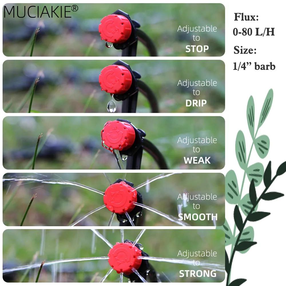 50-500 STÜCKE 1/4'' Widerhaken Rote Verstellbare Düsen Gartenbewässerung Bewässerung Sprinkler Waschbarer Emitter 0-80L/H für Hof Gewächshaus