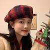 New Autumn and Winter Retro Red Plaid Beret Niche Design Versatile Christmas Atmosphere Octagonal Hat