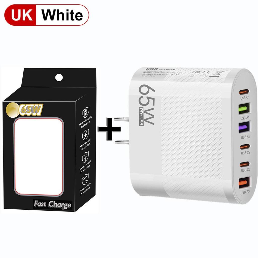 3.5A Multi-Port Charger with 3 Type-C & 3 USB Ports, Compatible with EU, US, UK Plugs