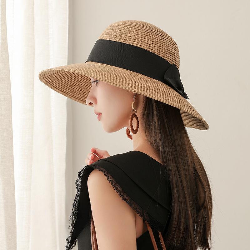 Strohhut mit Schleife, eleganter französischer Sommersonnenhut, faltbarer Reise- und Strandhut für den täglichen Gebrauch von Damen – intimes Design, genießen Sie den Komfort des Hutes