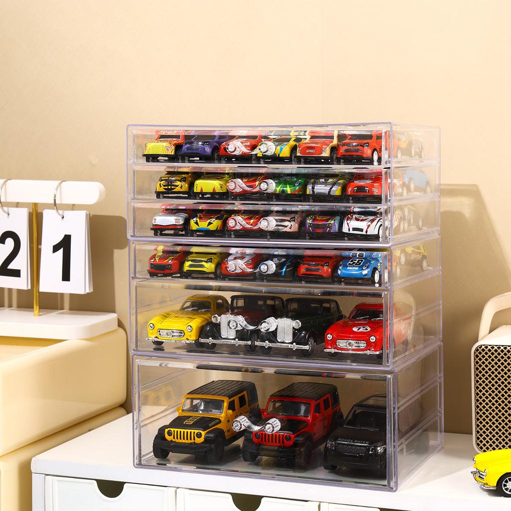 1pc Stackable Toy Car Storage Box Drawer Desktop Car Model Toy Organizer Acrylic Transparent Dustproof Organizer