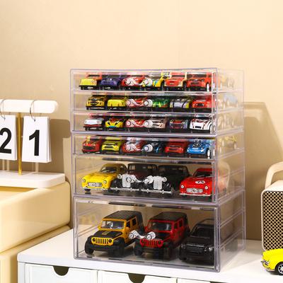 1pc Stackable Toy Car Storage Box Drawer Desktop Car Model Toy Organizer Acrylic Transparent Dustproof Organizer