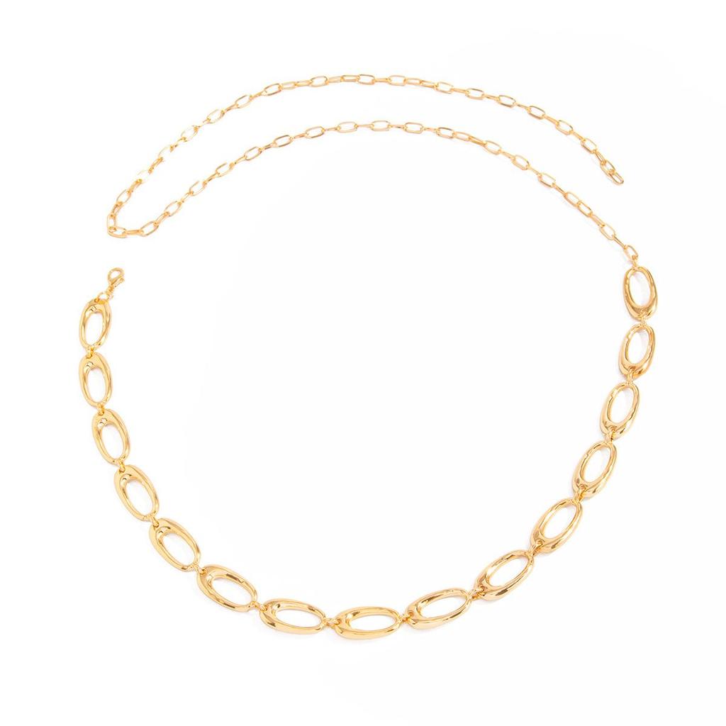 Women's European & American Style Metal Round Buckle Belt - Versatile Adjustable Waist Chain for Dresses & Suits