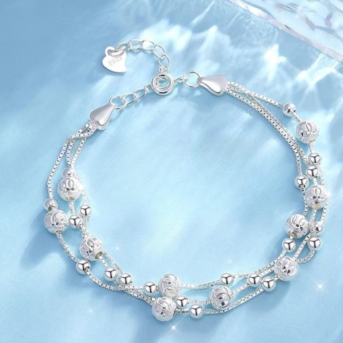 925 Silver Beaded Bracelet for Women Men Adjustable Handmade Ball Chain Jewelry Elegant Minimalist Party Wedding Gift