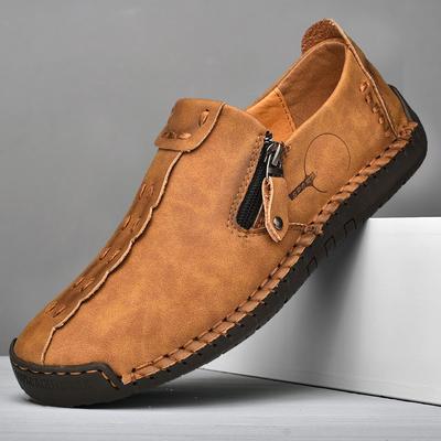 Sapatos Masculinos de Couro Artesanais Slip-On com Fecho de Zíper para Primavera e Outono