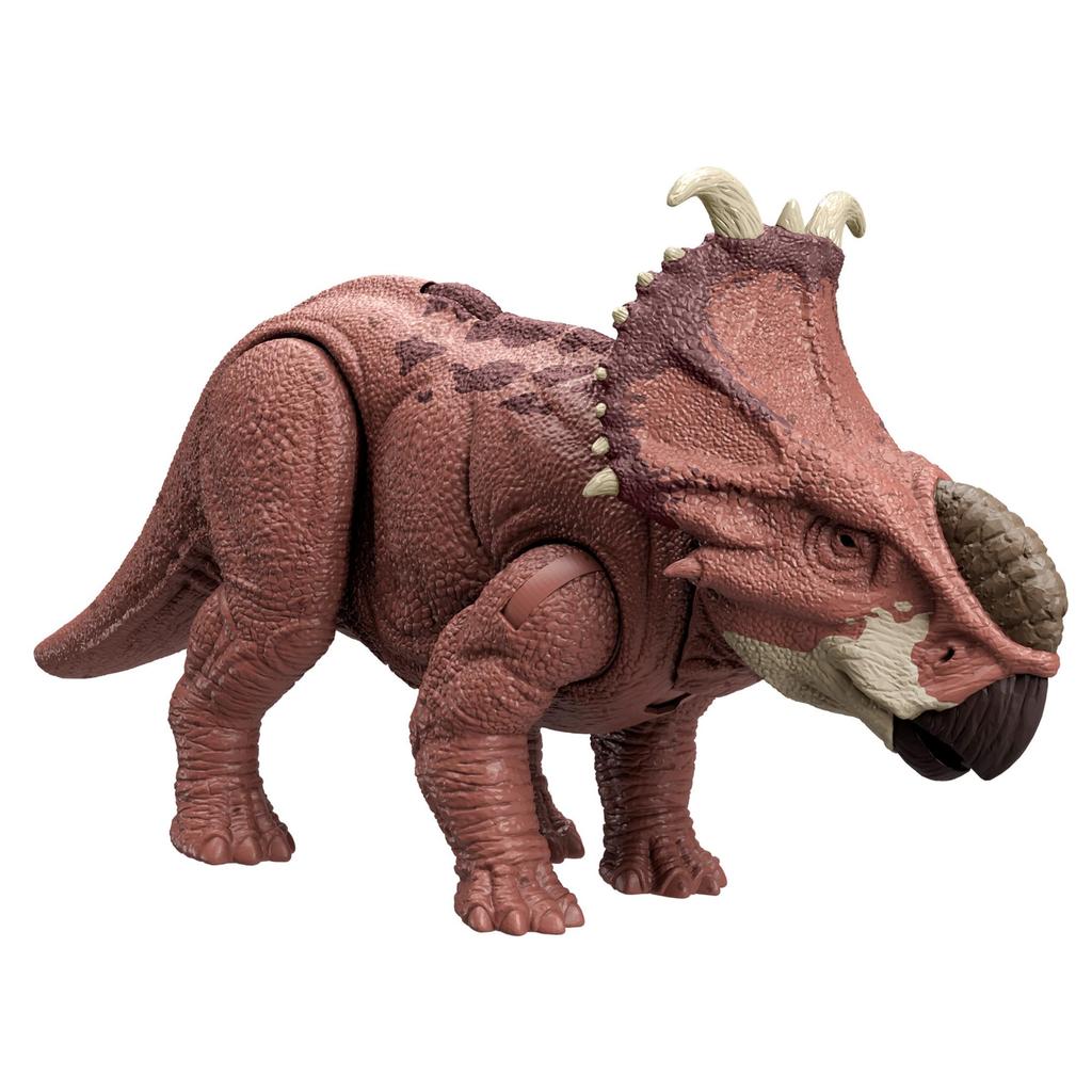 Mattel Jurassic World Roaring Pachyrhinosaurus Action Figure, Kids' Dinosaur Toy, Length: Approx. 11.2 Inches, Ages 4 and Up, Brown, HTK72