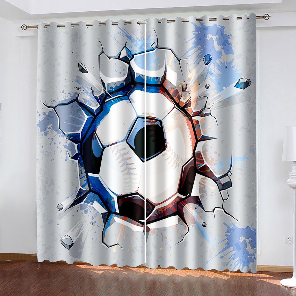 Thin Shading Drape for Living Room and Bedroom Decoration, 2 Panels, Soccer Balls, Football, Football, Door Room