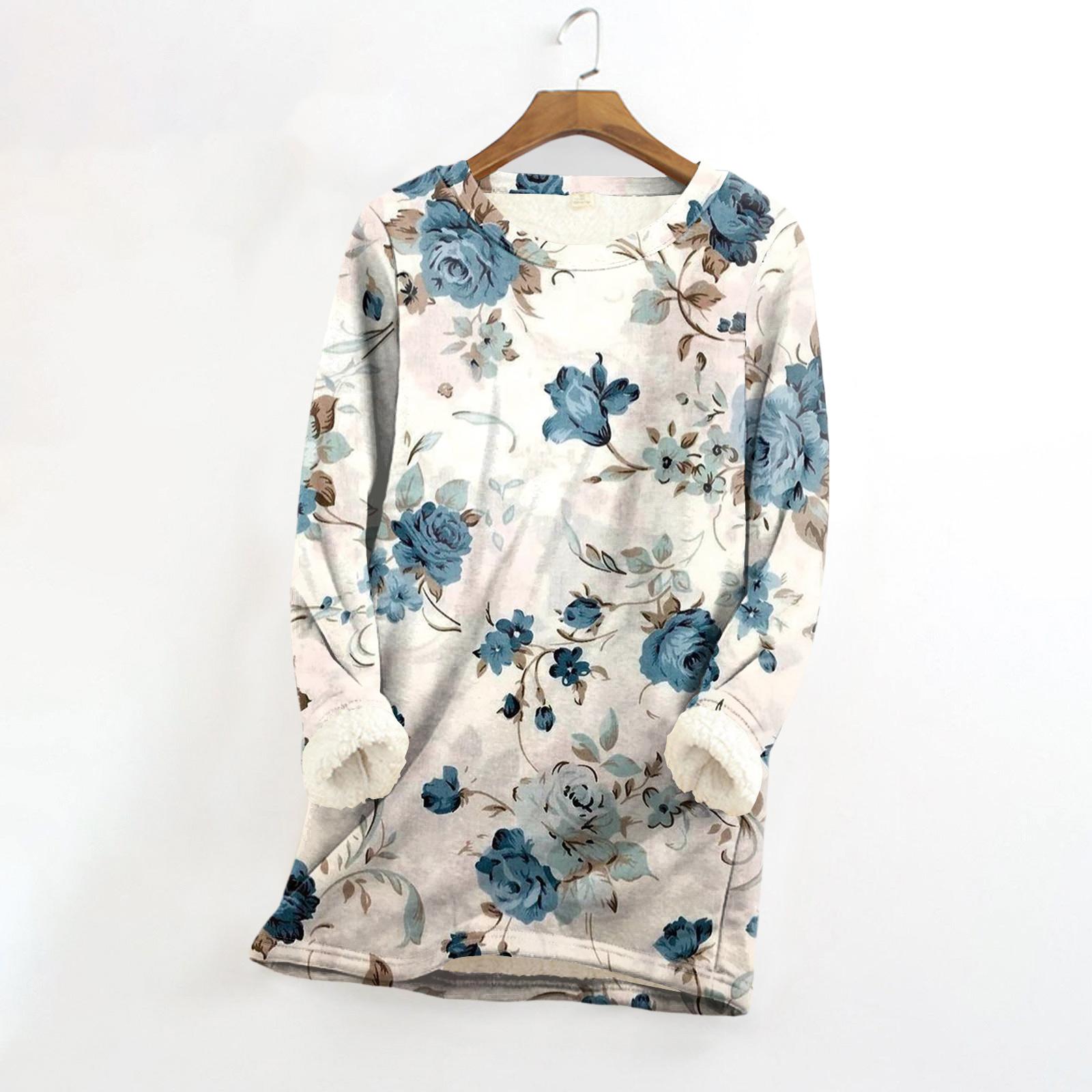 

Женский топ с круглым вырезом и принтом из утолщенного плюша и кашемира, теплый длинный топ S