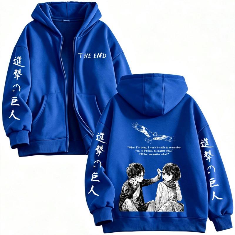 Anime Attack on Titan Mikasa Ackerman Eren Jaeger Reißverschluss Kapuzenpullover Herren Kleidung Langarm Reißverschluss Kapuzenpullover Jacken Mantel S blue