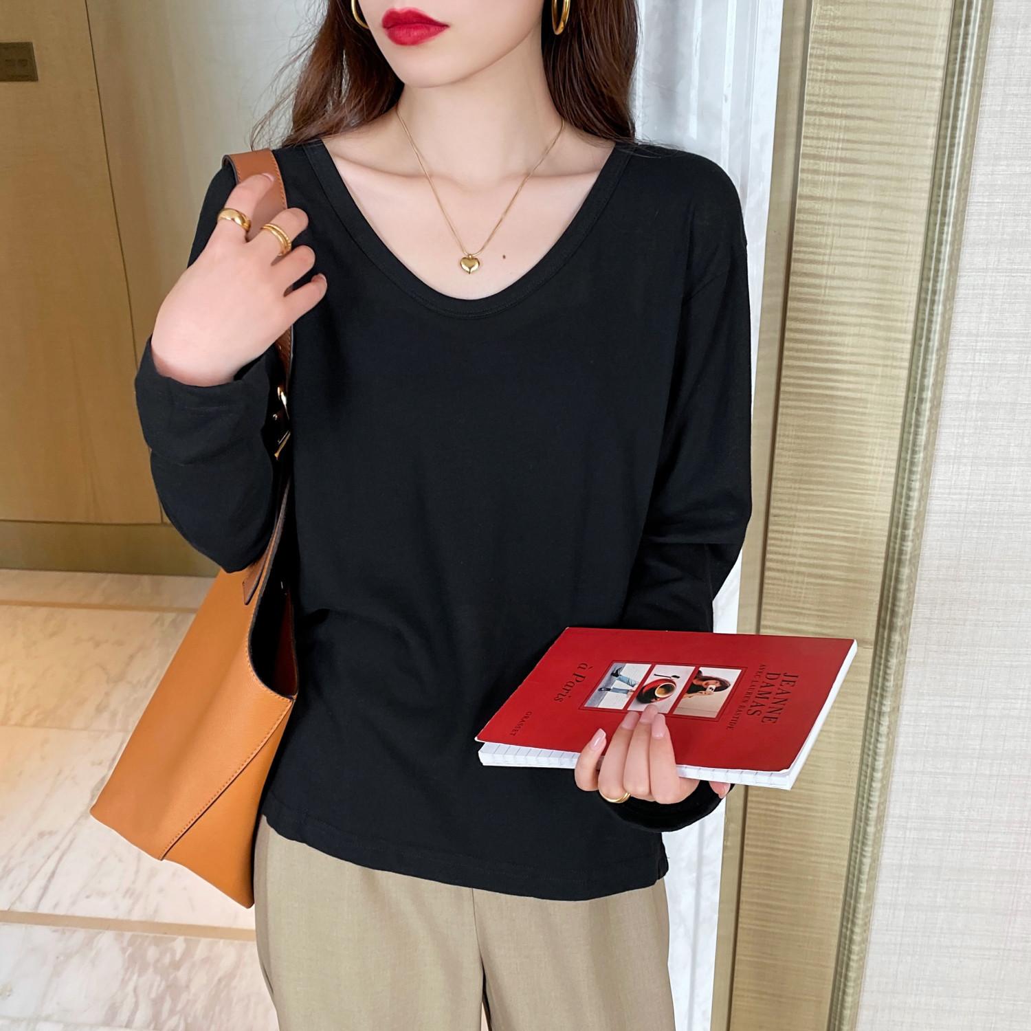 

Футболка с длинными рукавами для женщин на весну и осень, свободная и тонкая весенняя одежда, новый стиль, белая однотонная нижняя часть рубашки, внутренний верх One size