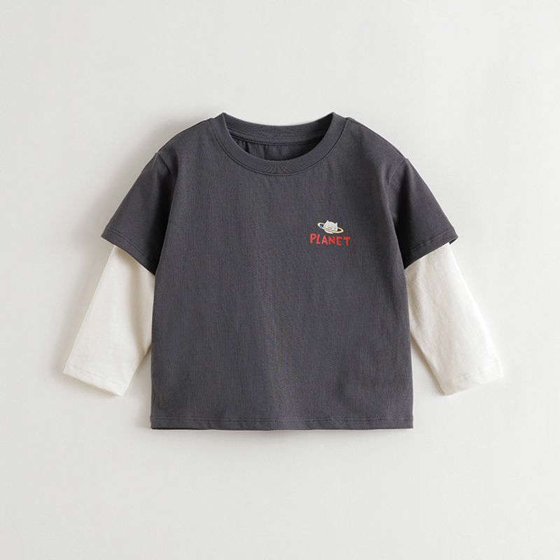 Mark Jenny Boys  Cat Pilot Fake Two-Piece T-Shirt Baby Top 2026 Spring New Style 551120 Gray and Black-Cat Print([80-130]) 130