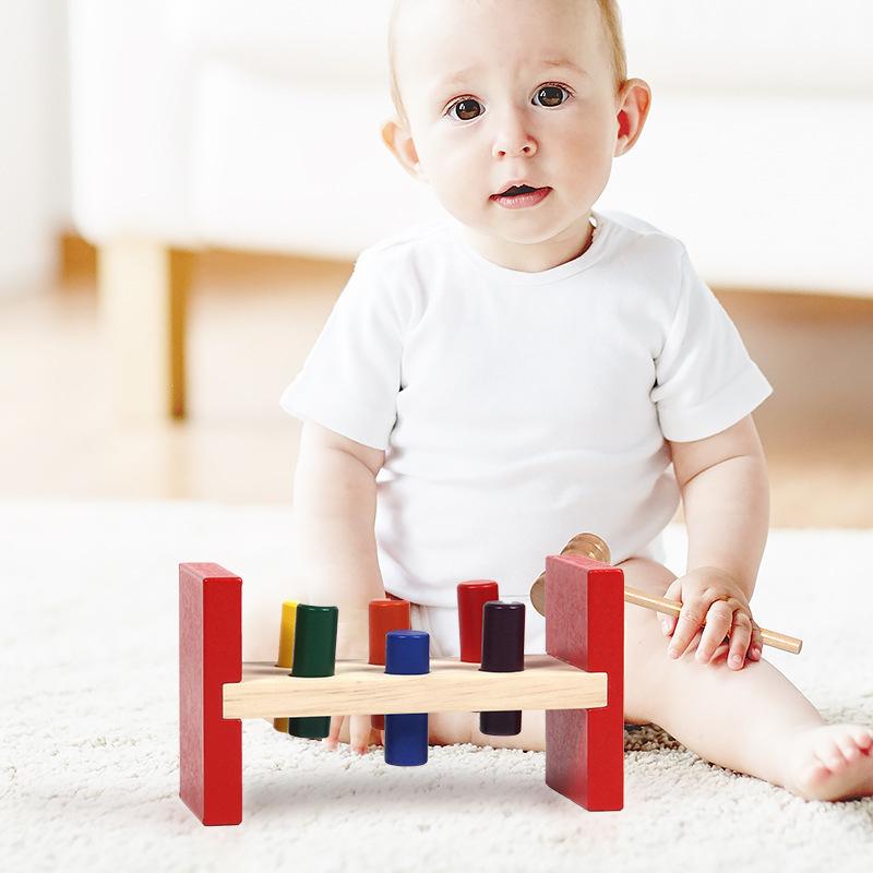 Montessori Wooden Hammer Toy Children Fine Motor Training Sensory Game Color Cognition Set Educational Toy For Autistic Children