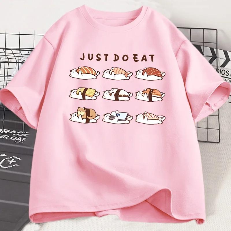 Funny Cat Shusi Graphic T Shirts Cute Cartoon Printed T Shirt Loose Unisex Round Neck Women Clothes Streetwear