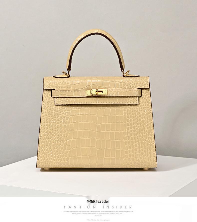 Matte Crocodile Pattern Genuine Leather Kelly Bag - Versatile Handbag, Shoulder, and Crossbody Style