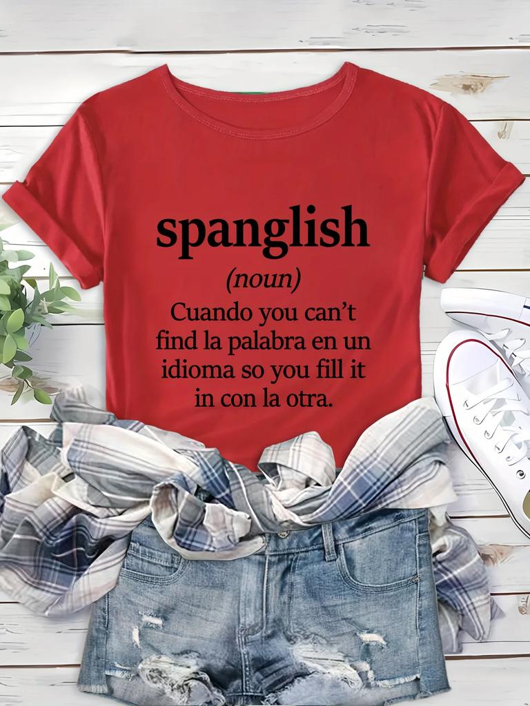Chic Spanglish GraphicTee forWomen Relaxed Fit Lightweight SummerTop withTrendyRound NeckComfortableBreathable